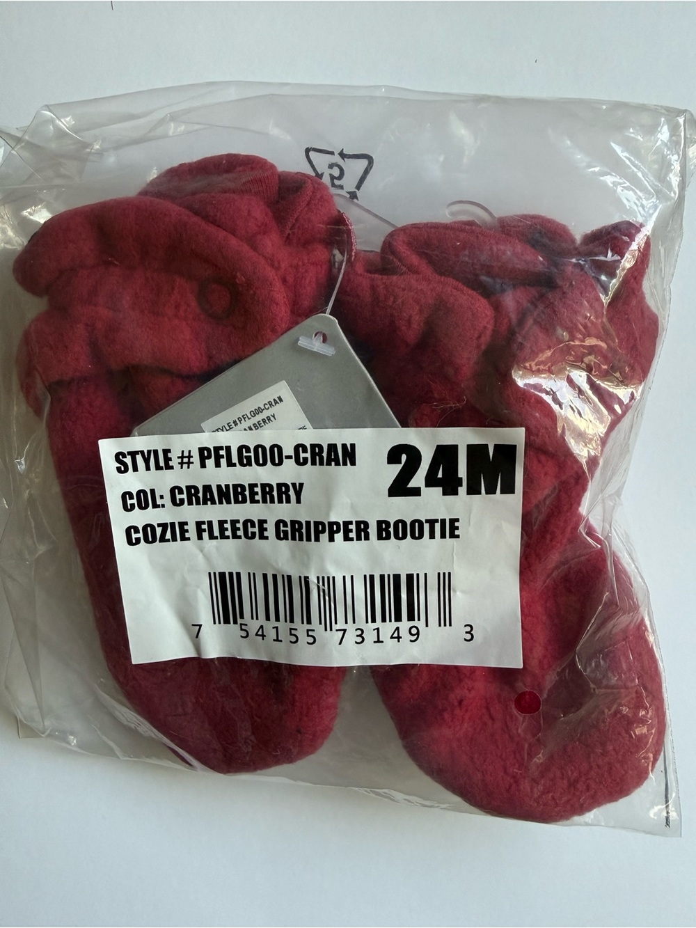 Zutano Cozie Fleece Gripper Booties - Cranberry (NEW)